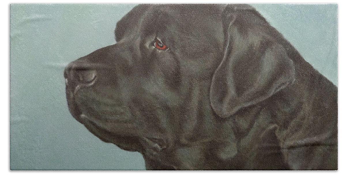 Labrador Bath Towel featuring the painting Black Labrador Dog Profile Painting by Amy Reges