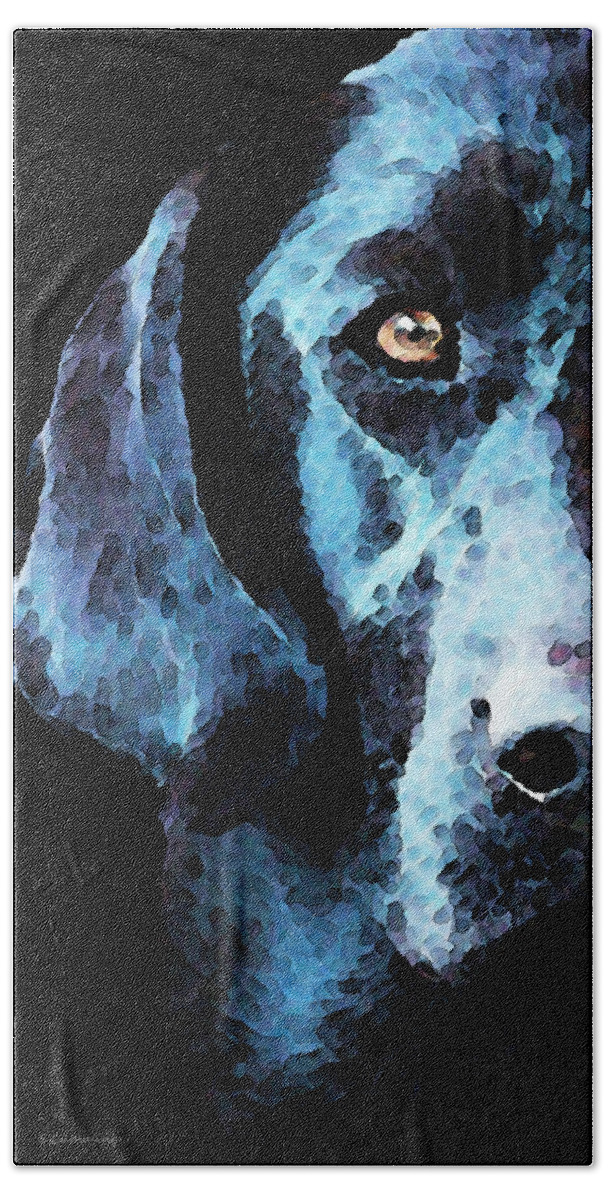 Labrador Retriever Hand Towel featuring the painting Black Labrador Retriever Dog Art - Hunter by Sharon Cummings