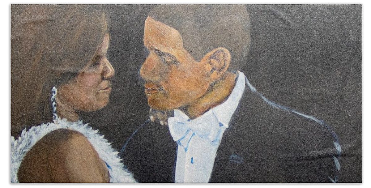 Barack Obama Hand Towel featuring the painting Black Love is Black Power by Saundra Johnson