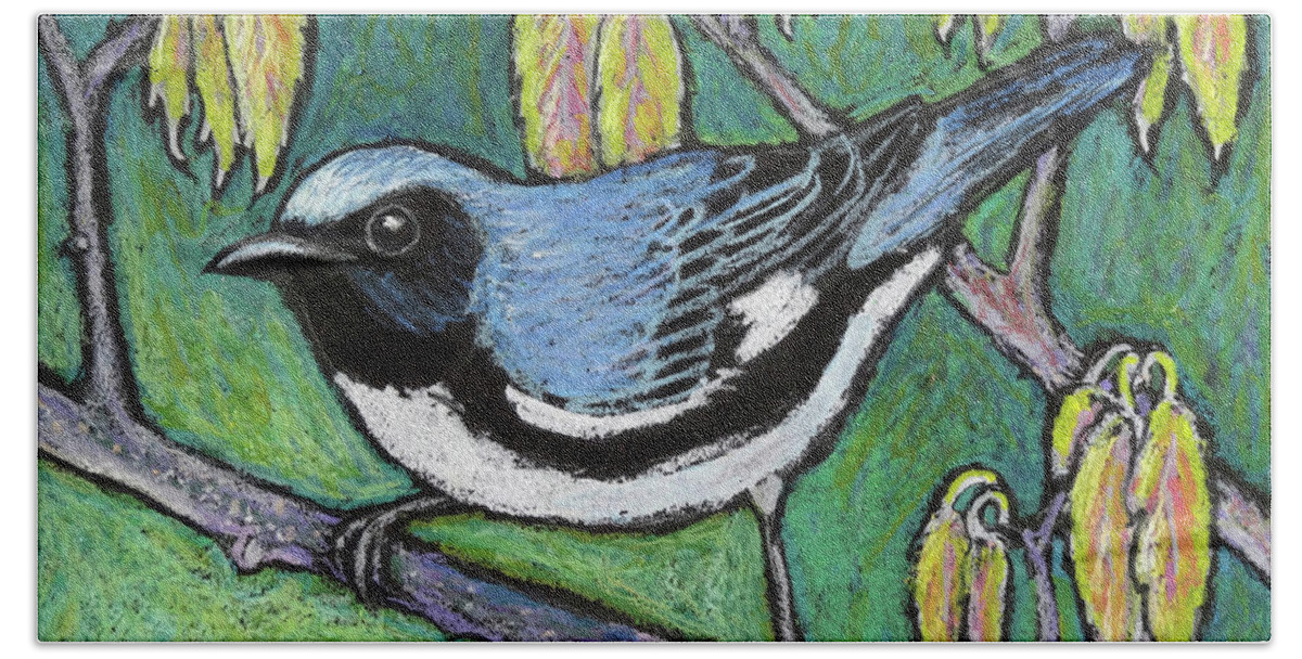 Warbler Bath Towel featuring the painting Black Throated Blue Warbler by Ande Hall