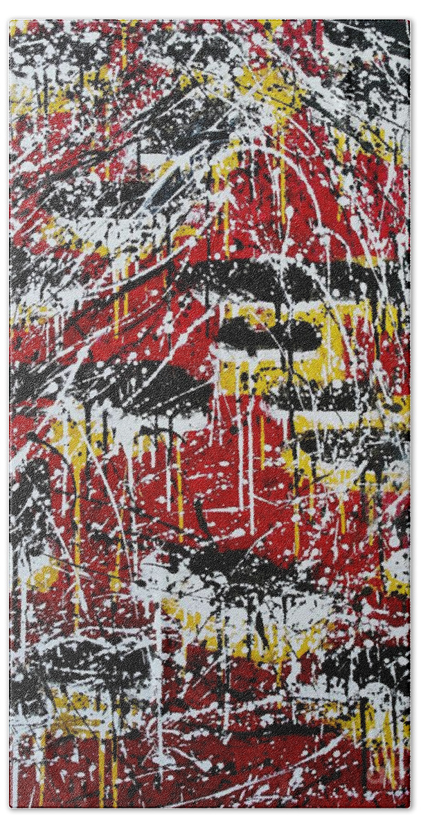 A-fine-art-painting-abstract Hand Towel featuring the painting Black Tie Event on the Red Carpet by Catalina Walker