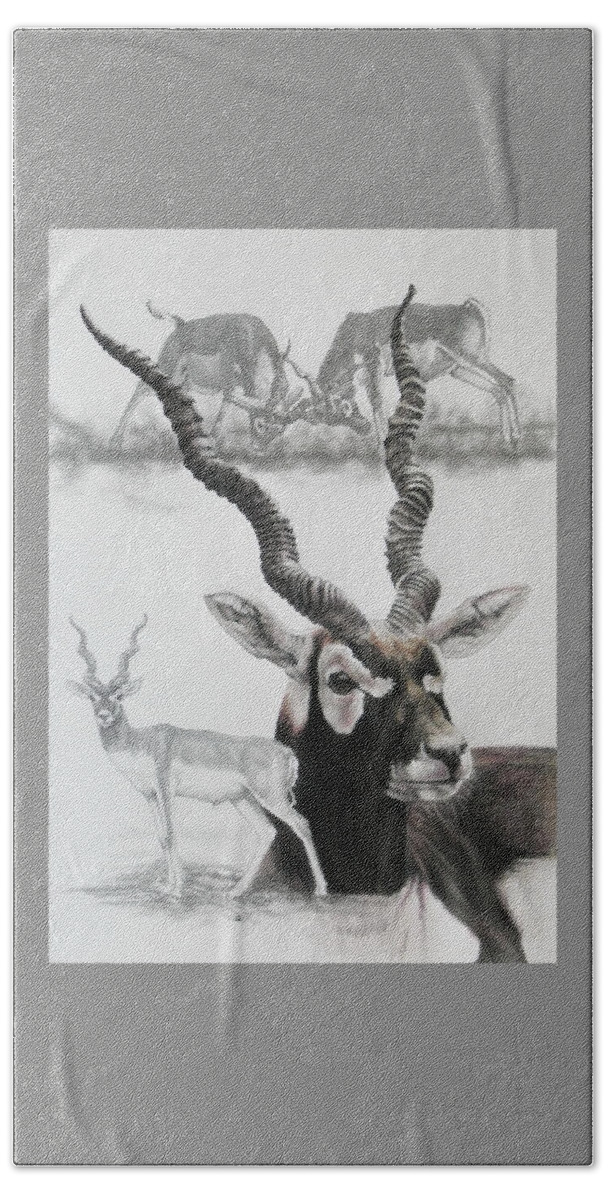 Antelope Hand Towel featuring the mixed media Blackbuck of India by Barbara Keith