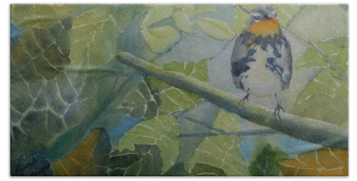 Bird Bath Towel featuring the painting Blackburnian Warbler I by Ruth Kamenev