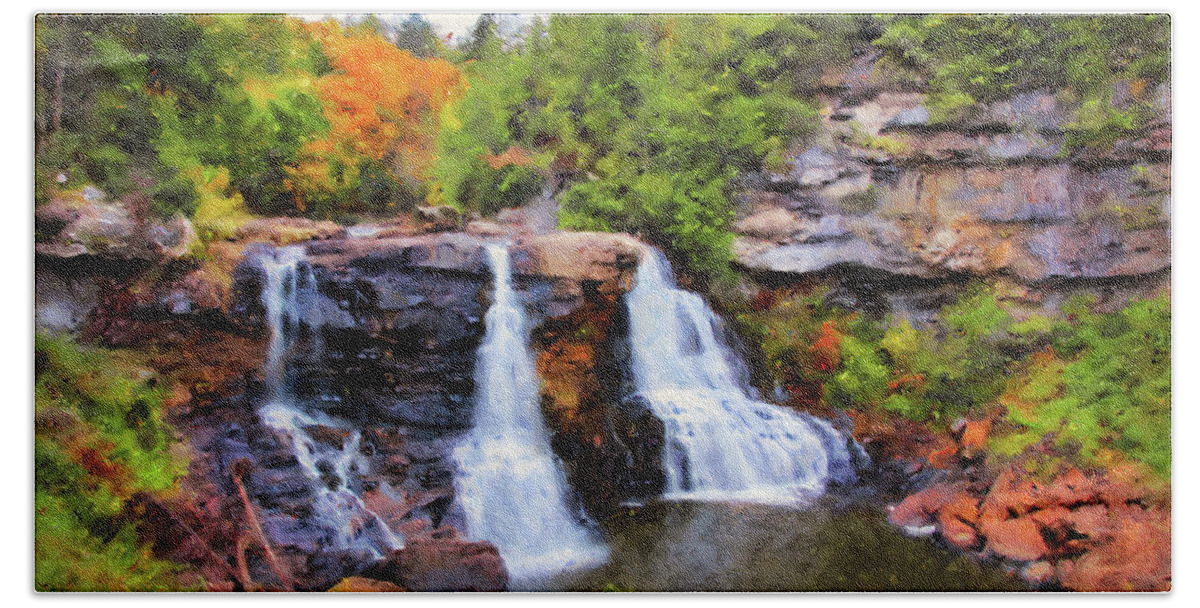 Blackwater Falls Hand Towel featuring the painting Blackwater Falls, West Virginia - 01 by AM FineArtPrints