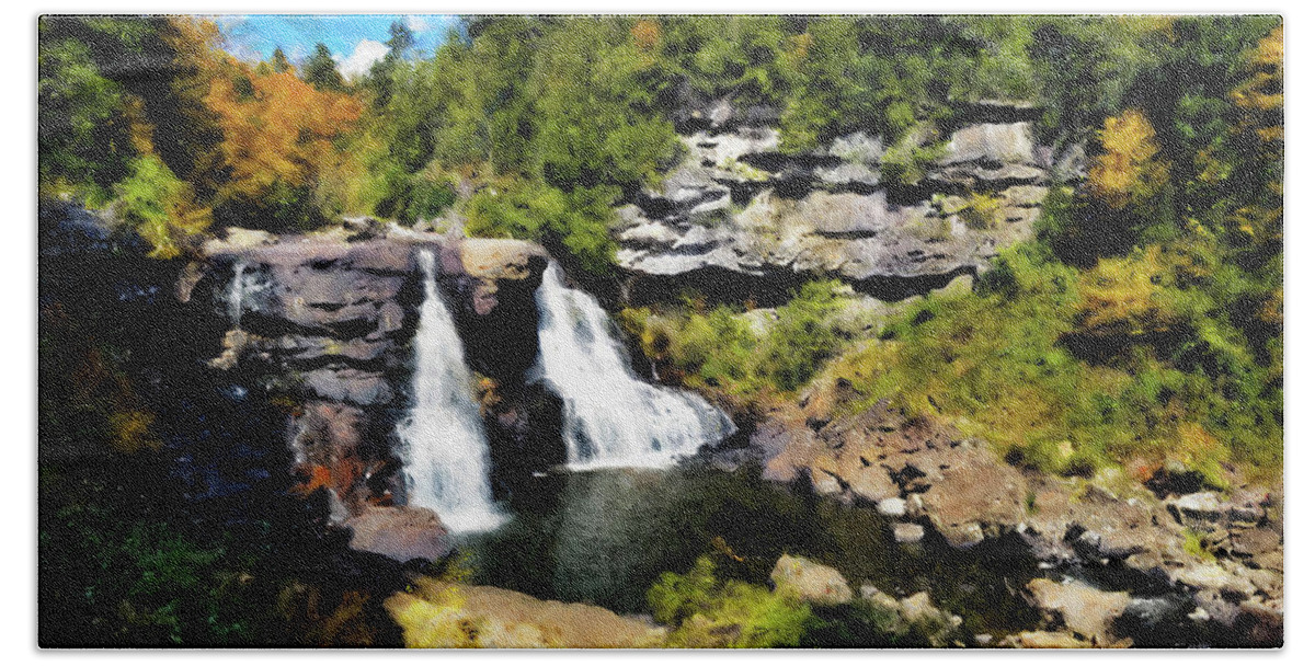 Blackwater Falls Hand Towel featuring the painting Blackwater Falls, West Virginia - 05 by AM FineArtPrints