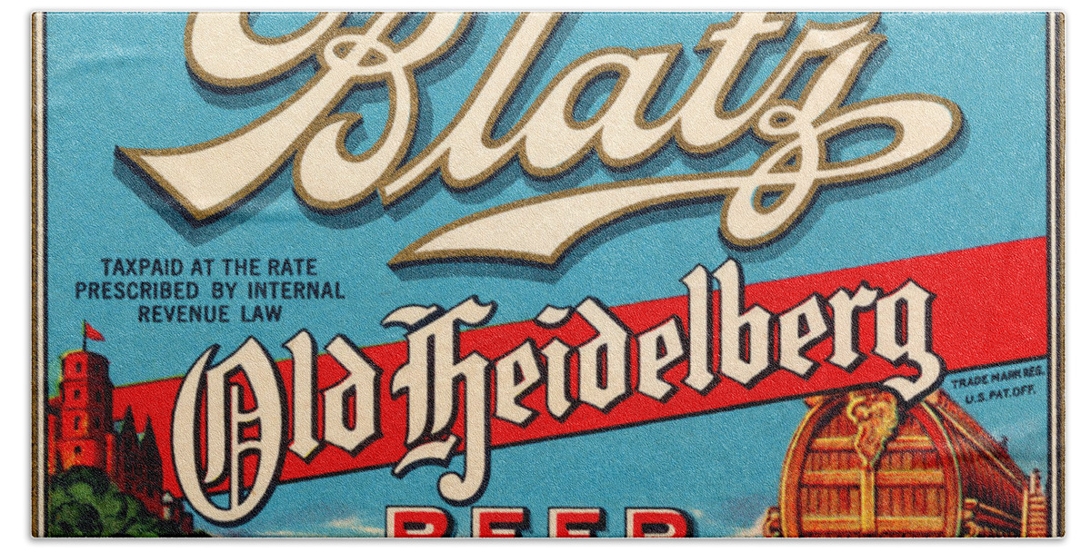Beer Hand Towel featuring the painting Blatz Old Heidelberg Vintage Beer Label Restored by Vintage Treasure