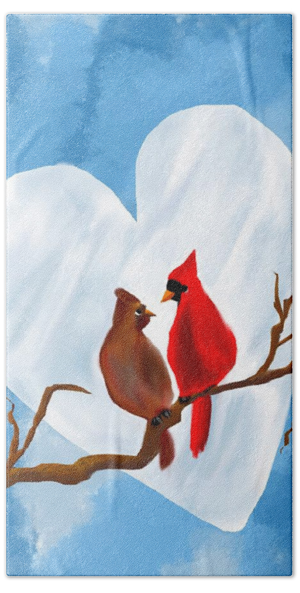 Birds... Cardinals Hand Towel featuring the digital art Blessed with Love by Kathleen Hromada
