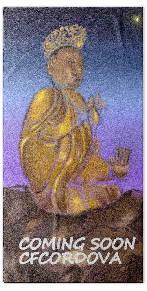 Buddha Hand Towel featuring the digital art Blessing- Coming Soon by Carmen Cordova