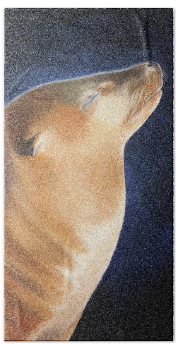 Sea Lion; Bliss; Serenity Bath Towel featuring the painting Bliss by Marg Wolf
