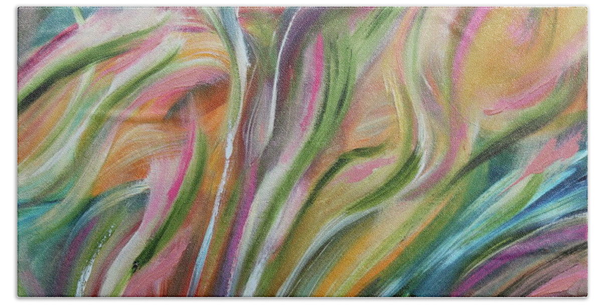 Abstract Bath Sheet featuring the painting Blooming by David King Johnson