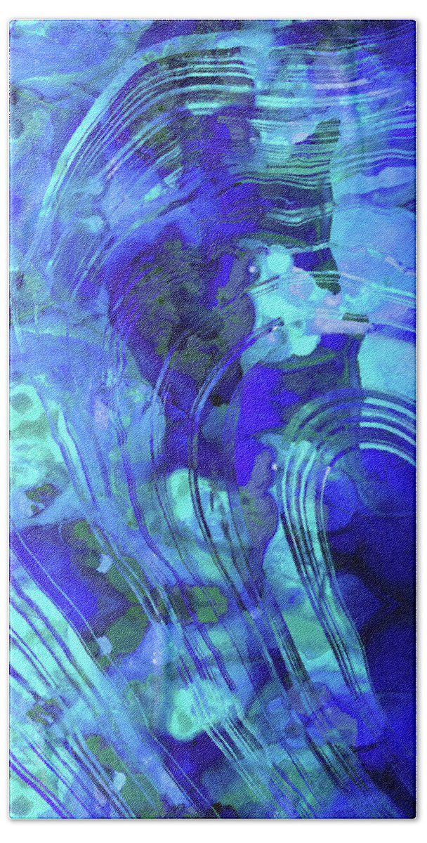 Blue Hand Towel featuring the painting Blue Abstract Art - Reflections - Sharon Cummings by Sharon Cummings