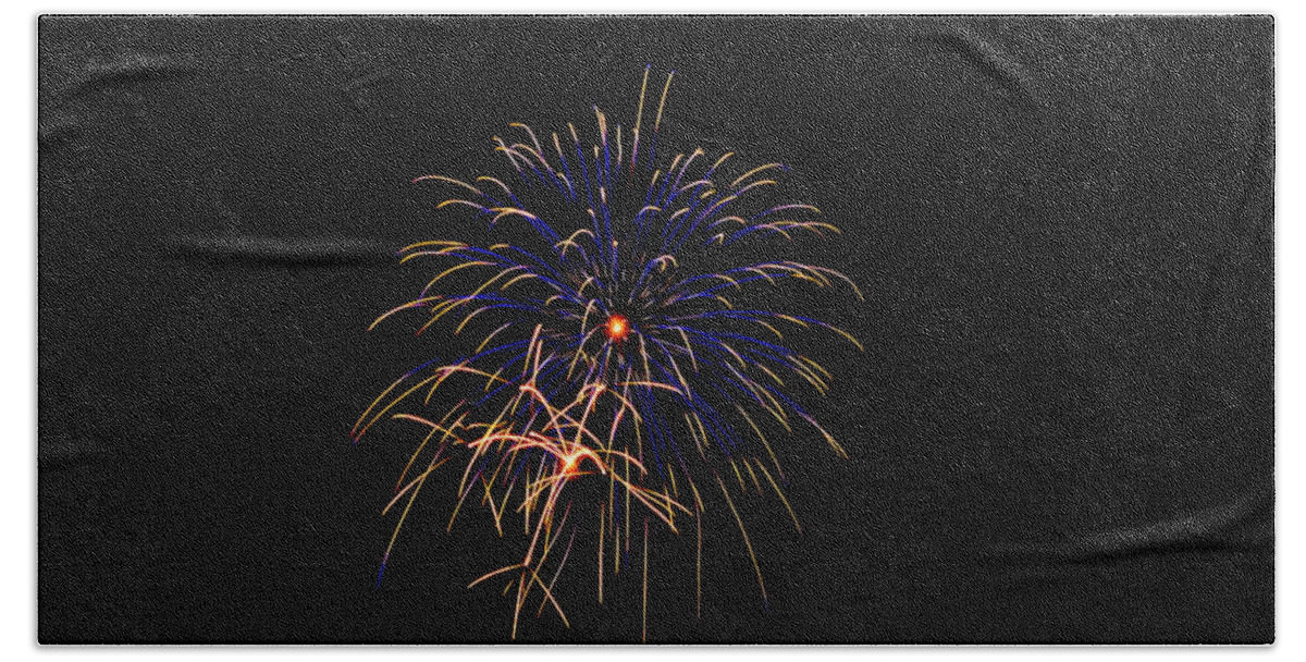 Blue And Gold Firework Bath Towel featuring the photograph Blue and Gold Fireworks by Lisa Wooten