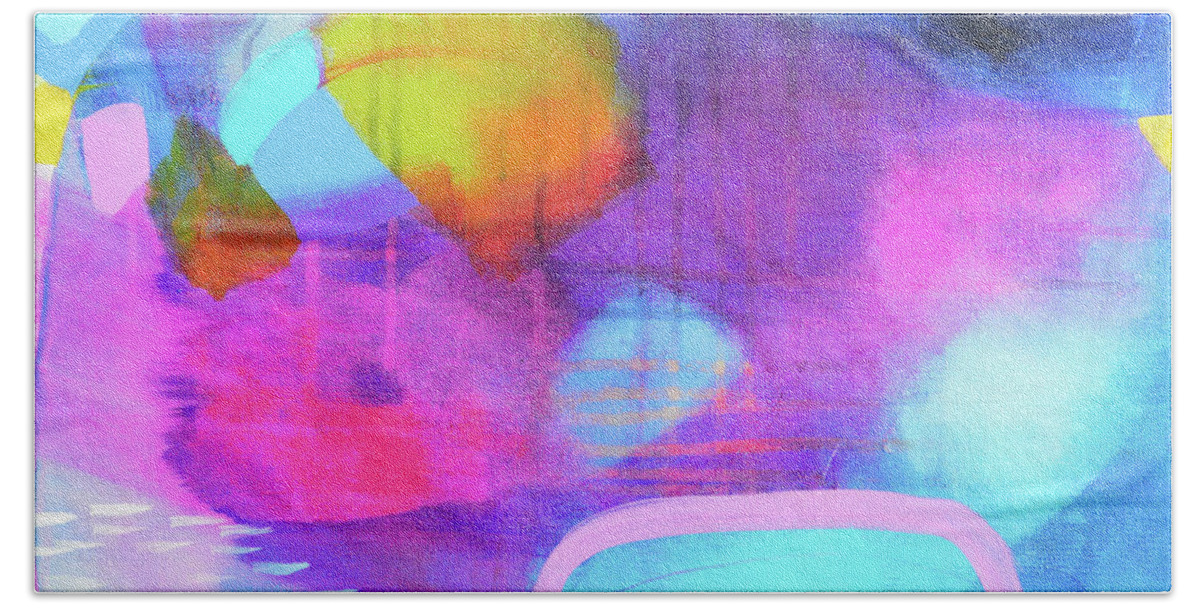 Blue Abstract Bath Towel featuring the painting Blue and Pink Abstract by Tracy-Ann Marrison