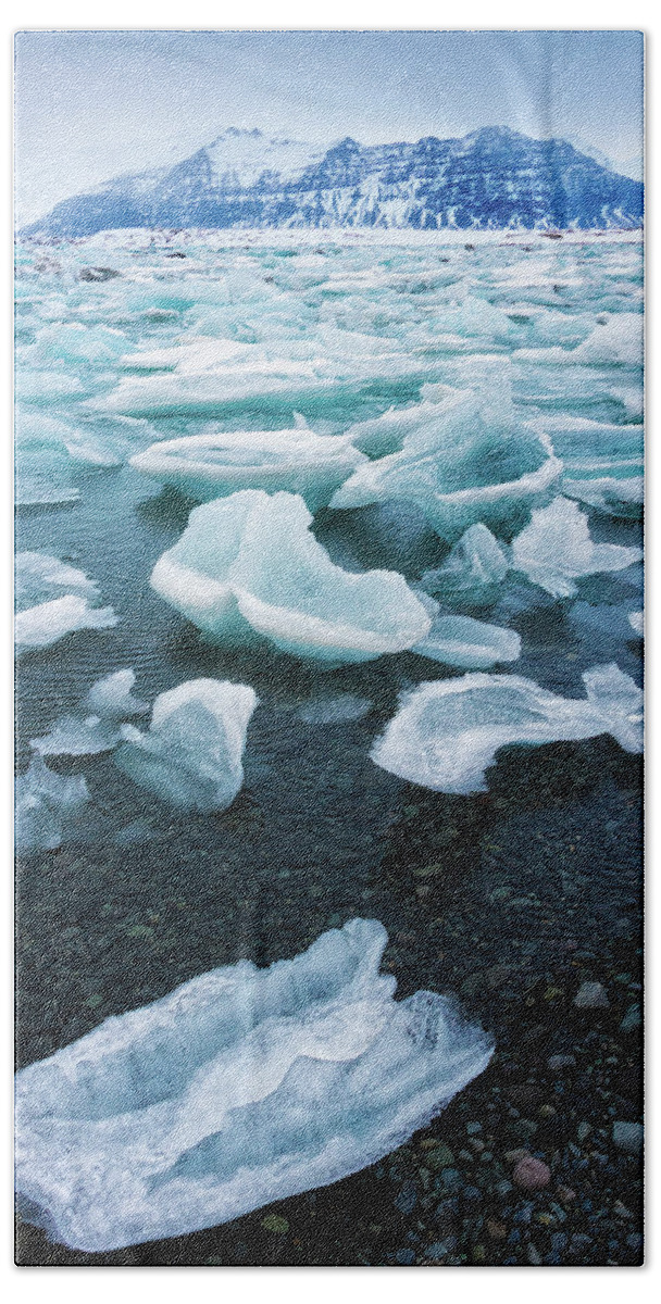 Jokulsarlon Hand Towel featuring the photograph Blue and turquoise ice Jokulsarlon Glacier Lagoon Iceland by Matthias Hauser