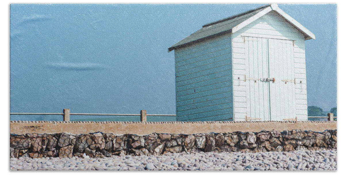 Beach Hand Towel featuring the photograph Blue Beach Hut by Helen Jackson
