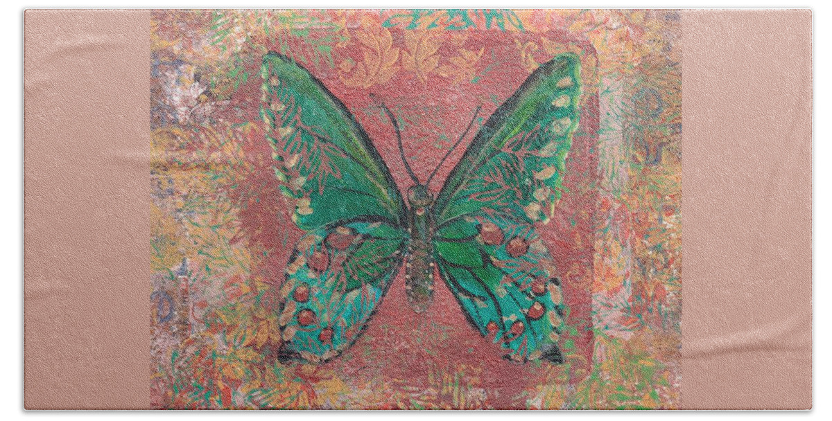Tropical Butterfly Bath Towel featuring the painting Blue Butterfly by Ruth Kamenev