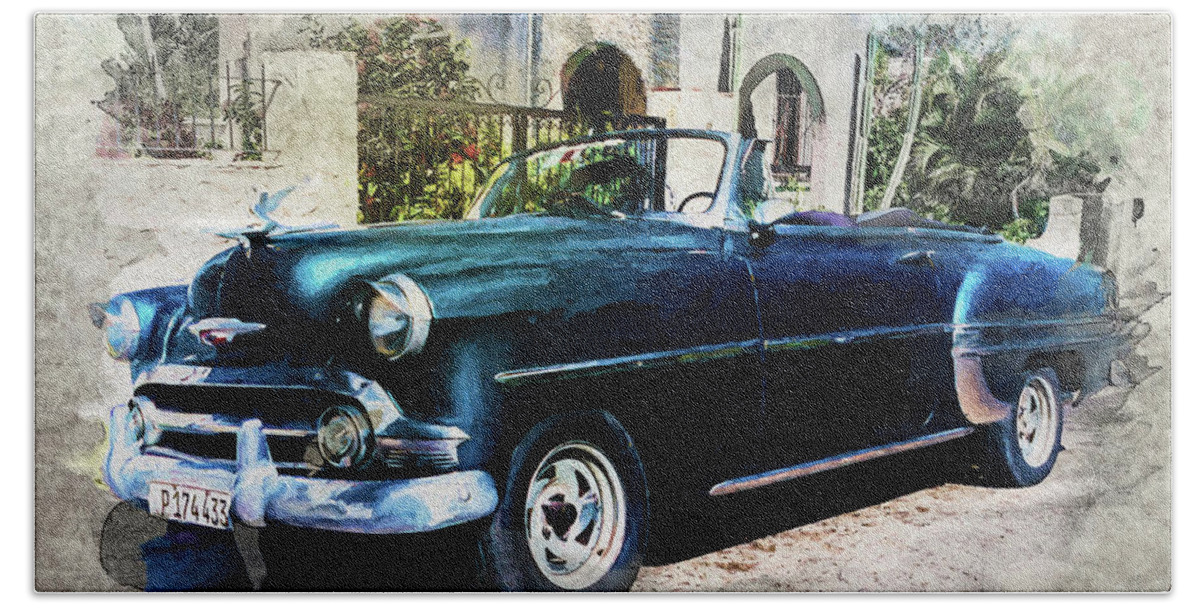Chevy Bath Towel featuring the photograph Blue Chevy in Cuba by Thomas Leparskas
