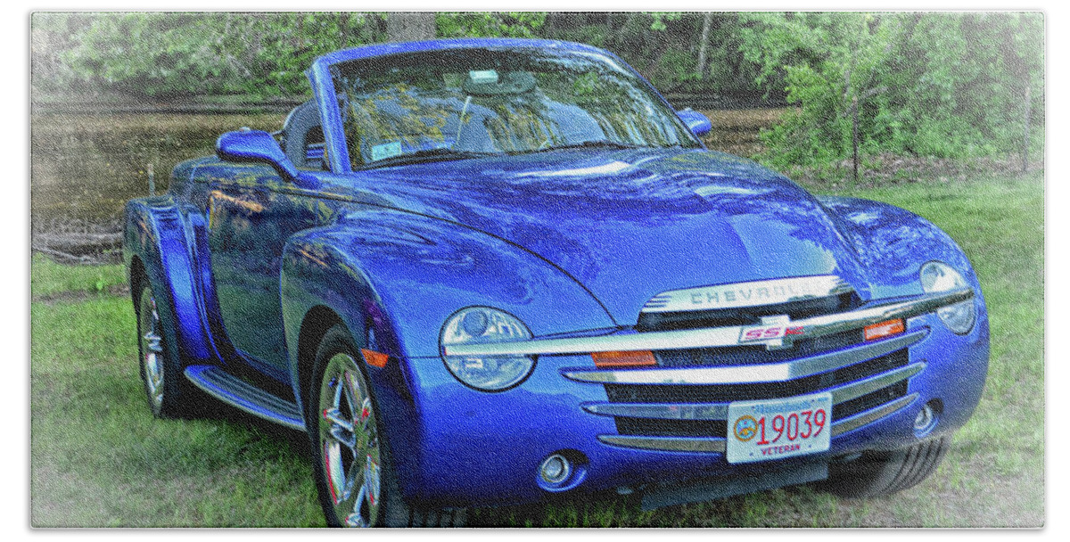 Blue Bath Towel featuring the photograph Blue Chevy Super Sport Roadster by Mike Martin