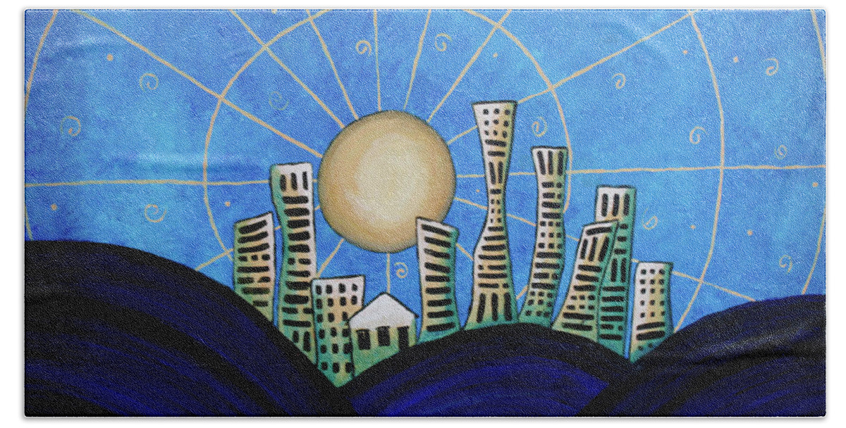 Blue Hand Towel featuring the painting Blue City by April Burton