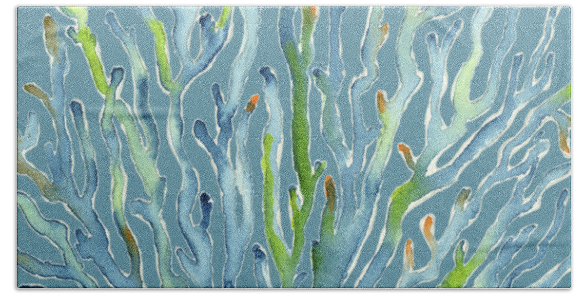Watercolor Coral Bath Sheet featuring the painting Blue Coral by Amy Kirkpatrick