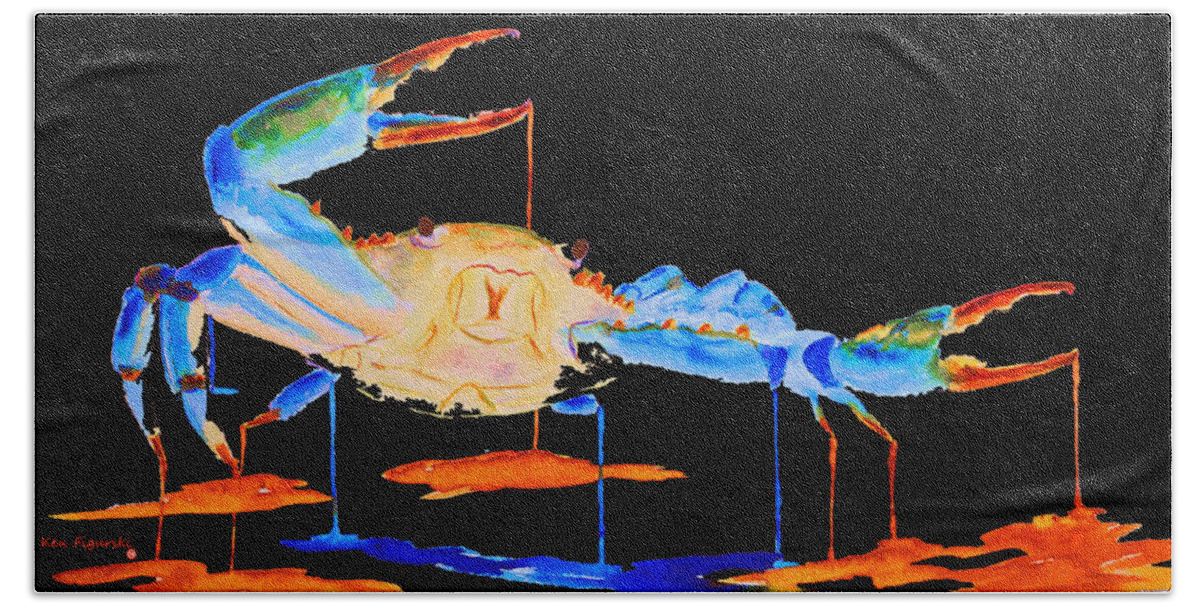 Blue Hand Towel featuring the painting Blue Crab Two by Ken Figurski