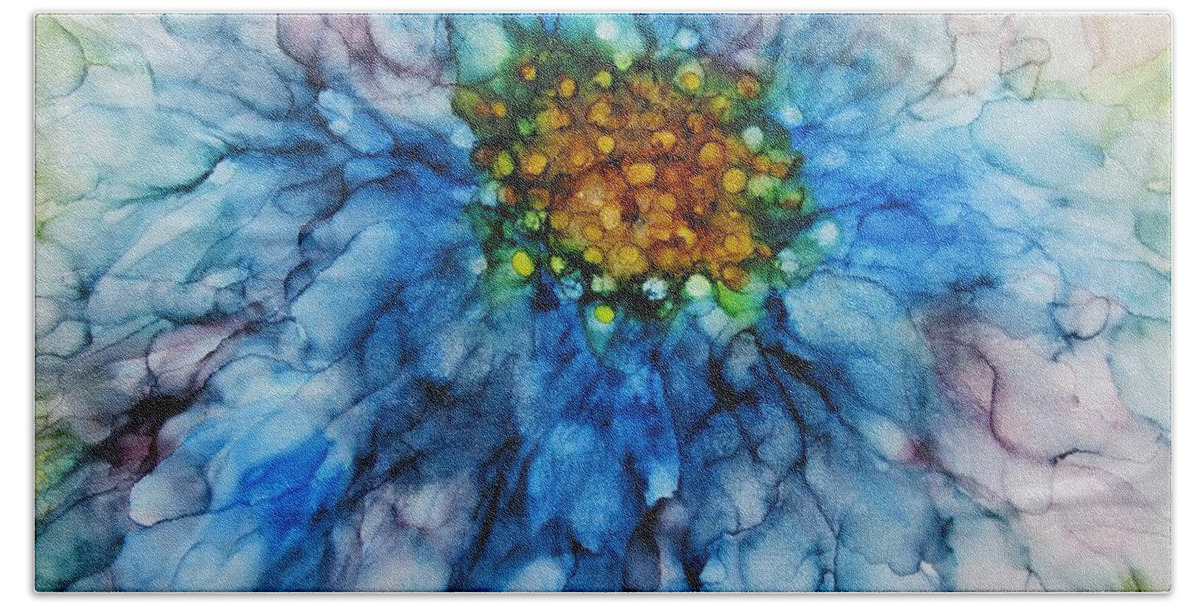 Blue Delight Bath Towel featuring the painting Blue Delight by Louise Adams