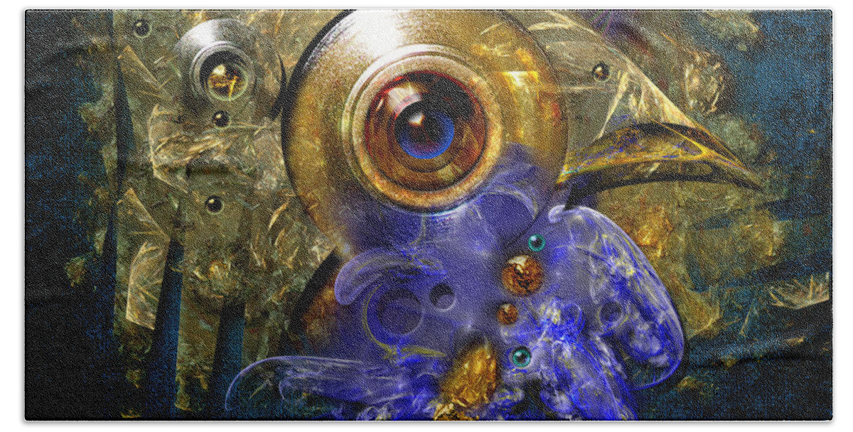 Animals Hand Towel featuring the painting Blue eyed bird by Alexa Szlavics