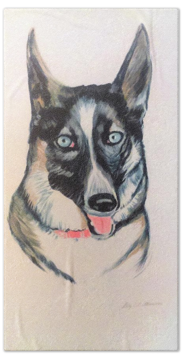 Husky Hand Towel featuring the painting Blue Eyes by Stacy C Bottoms