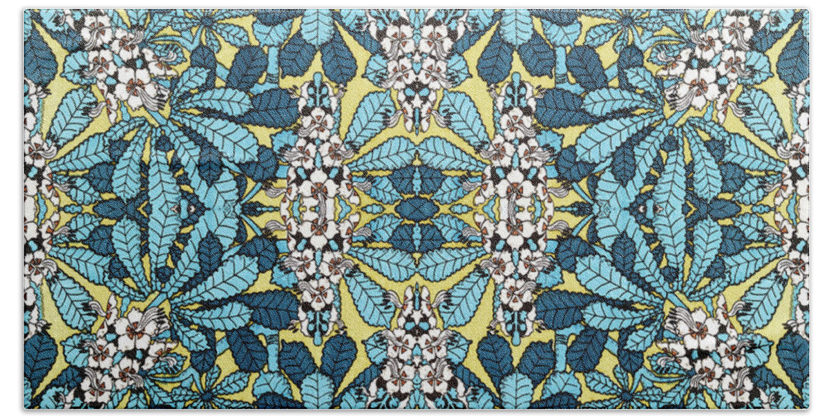 Blue Pattern Bath Towel featuring the mixed media Blue Floral Leaf Pattern by Christina Rollo