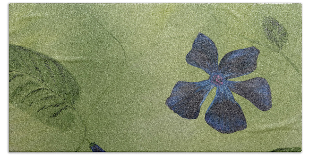 Fine Art Hand Towel featuring the painting Blue Flower on a Vine by Stephen Daddona