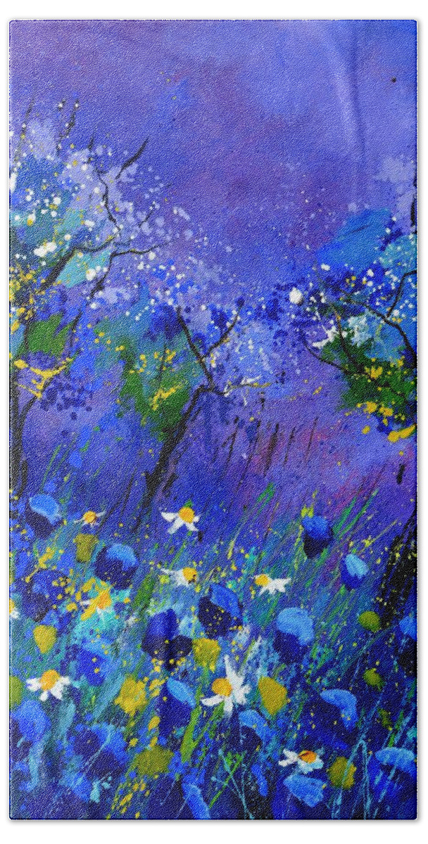 Flowers Bath Towel featuring the painting Blue flowers 567160 by Pol Ledent