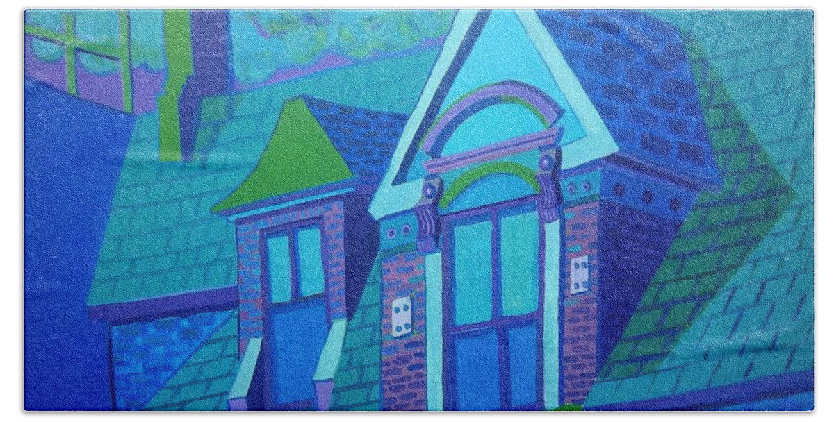 Blue Bath Towel featuring the painting Blue Gloucester Rooftop by Debra Bretton Robinson