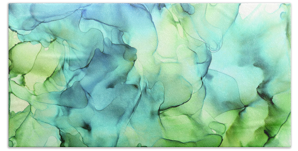 Ink Abstract Hand Towel featuring the painting Blue Green Abstract Ink Painting by Olga Shvartsur