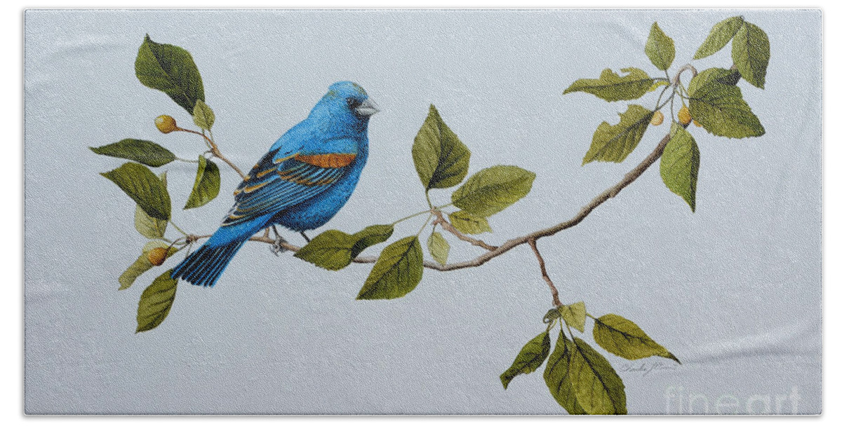  Hand Towel featuring the painting Blue Grosbeak by Charles Owens
