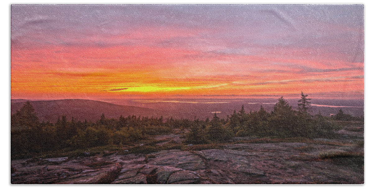 Cadillac Mountain Hand Towel featuring the photograph Blue Hill Overlook Alpenglow by Angelo Marcialis