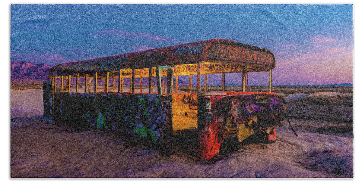 School Bus Hand Towel featuring the photograph Blue Hour Bus by Michael Ash