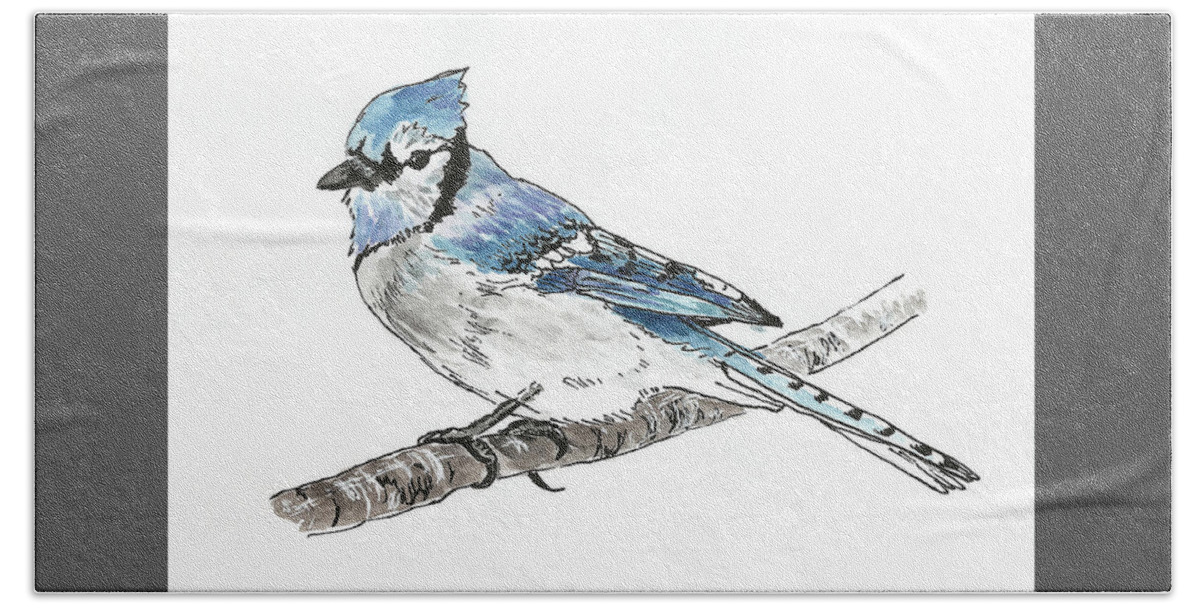 Bird Hand Towel featuring the painting Blue Jay by Masha Batkova