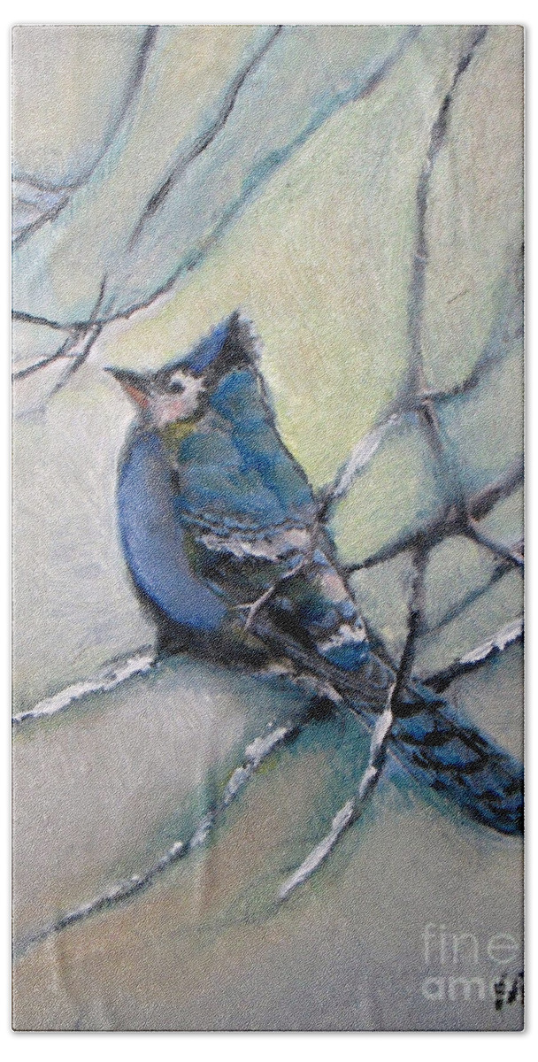 Cardinal Bath Sheet featuring the painting Blue Jay by Vesna Antic