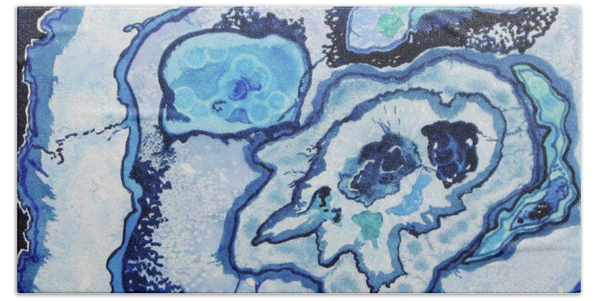 Abstract Hand Towel featuring the painting Blue Lace Agate I by Ellen Levinson