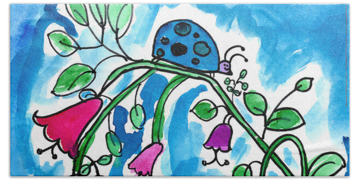 Ladybug Bath Towel featuring the painting Blue Ladybug by Jackie Wicks Age Eleven
