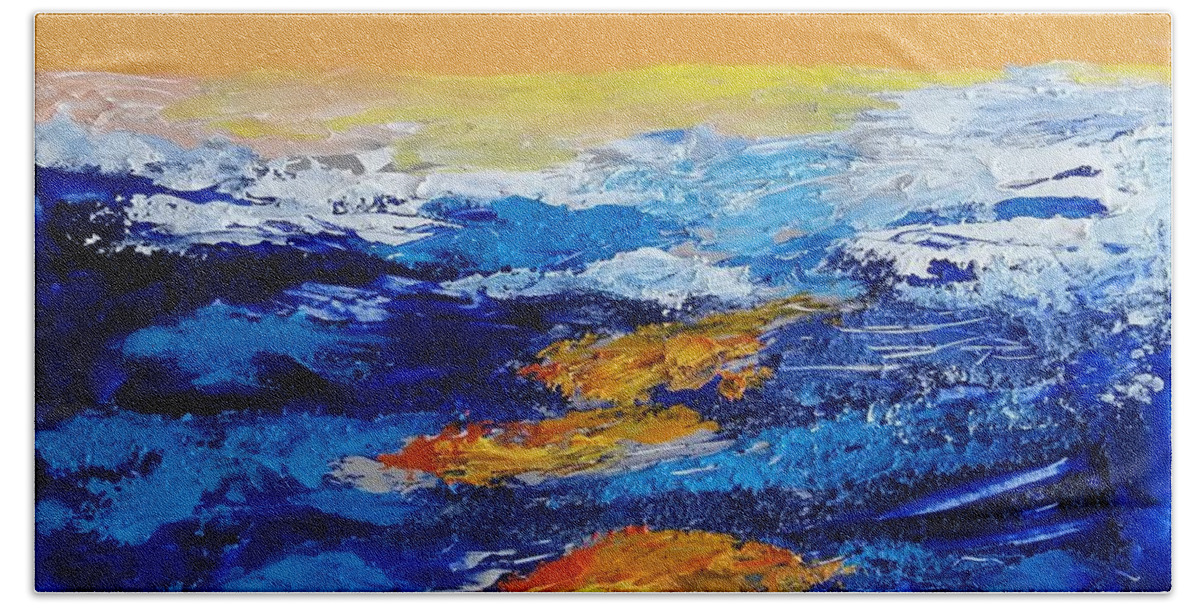 Process Hand Towel featuring the painting Blue landscape IV by Bachmors Artist
