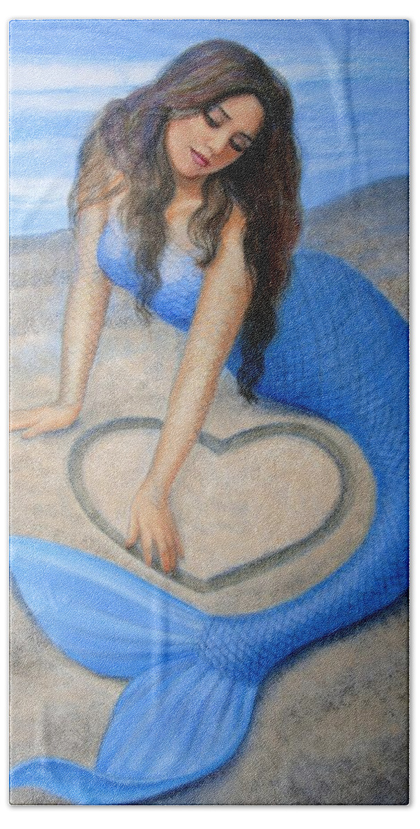 Mermaid Hand Towel featuring the painting Blue Mermaid's Heart by Sue Halstenberg