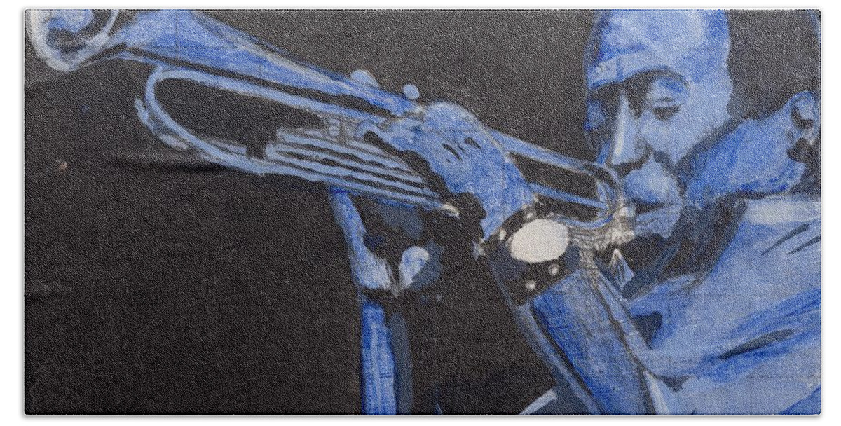 Miles Davis Hand Towel featuring the painting Blue Miles by David Jackson