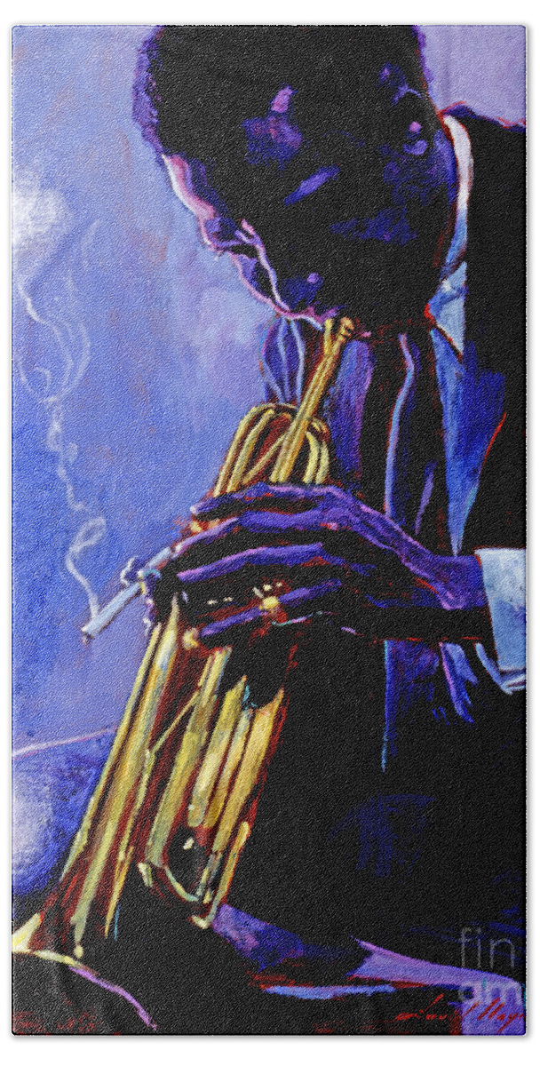 Miles Davis Hand Towel featuring the painting Blue Miles by David Lloyd Glover