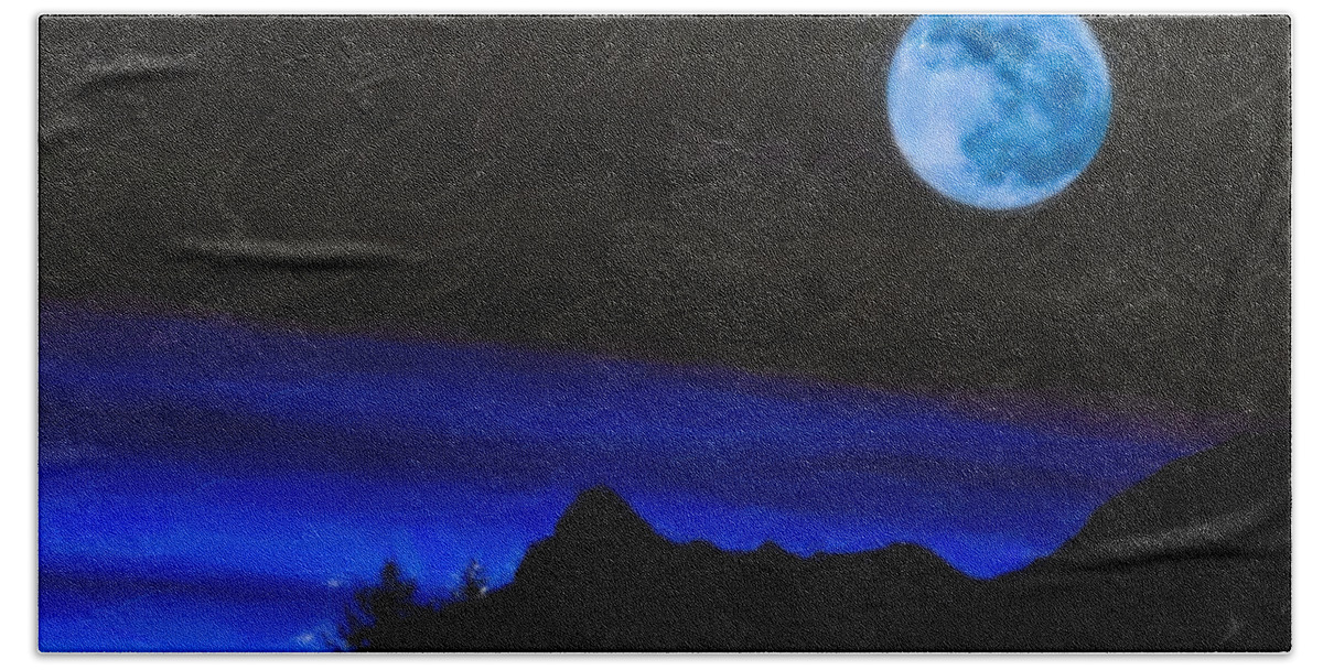 Fishing At Dusk Bath Towel featuring the painting Blue Moon by Celestial Images