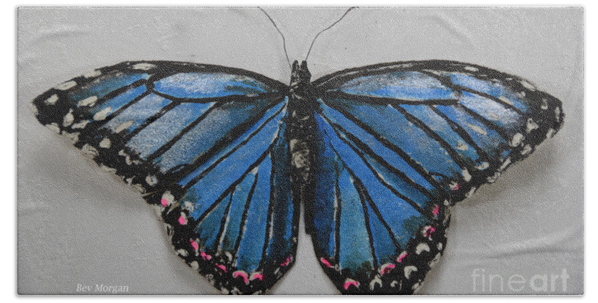 Blue Morpho Butterfly Bath Towel featuring the painting Blue Morpho Butterfly by Bev Morgan