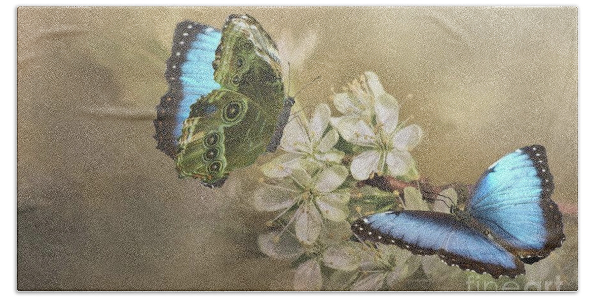 Butterfly Bath Towel featuring the digital art Blue Morpho in Spring by Janette Boyd