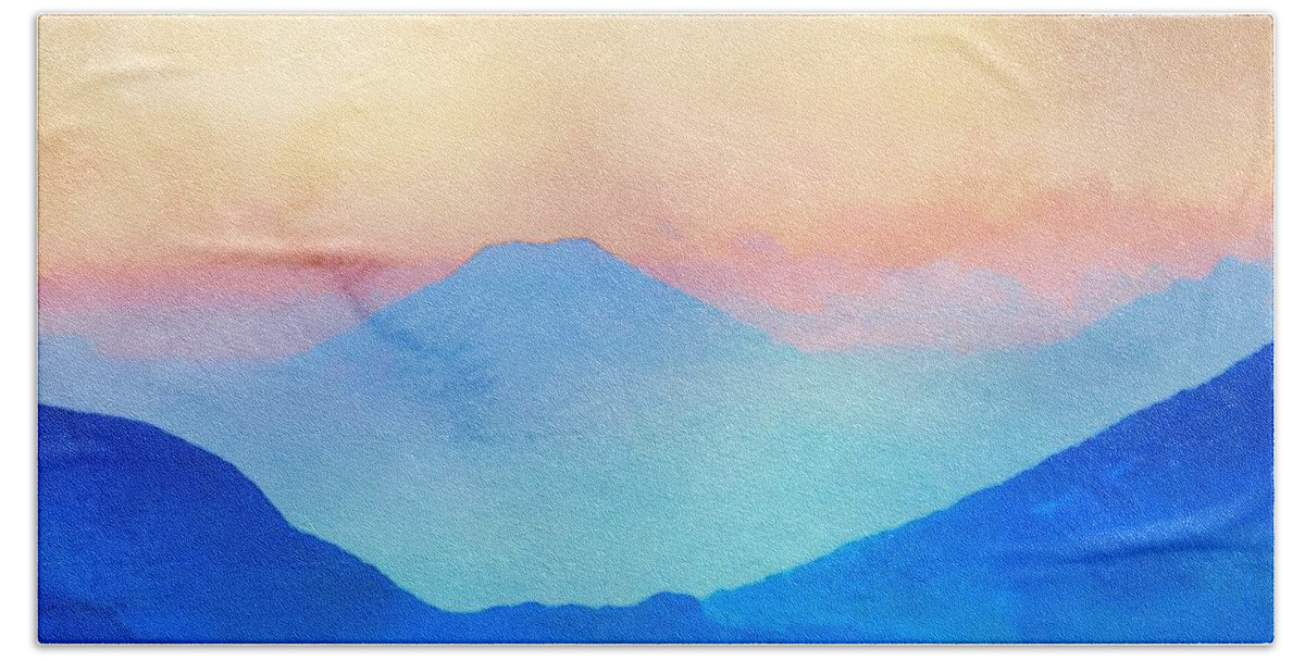 blue Mountains Bath Towel featuring the painting Blue Mountains Watercolour by Mark Taylor