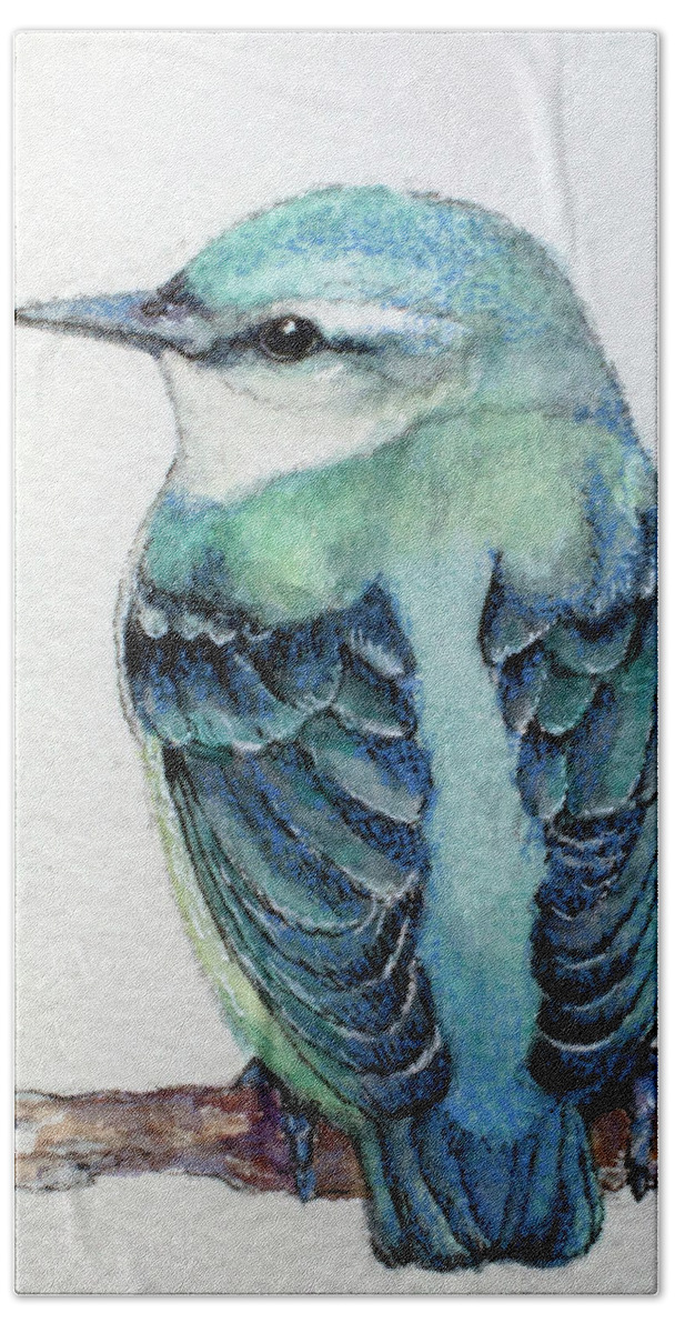 Bird Hand Towel featuring the painting Blue Nuthatch by Marcia Baldwin
