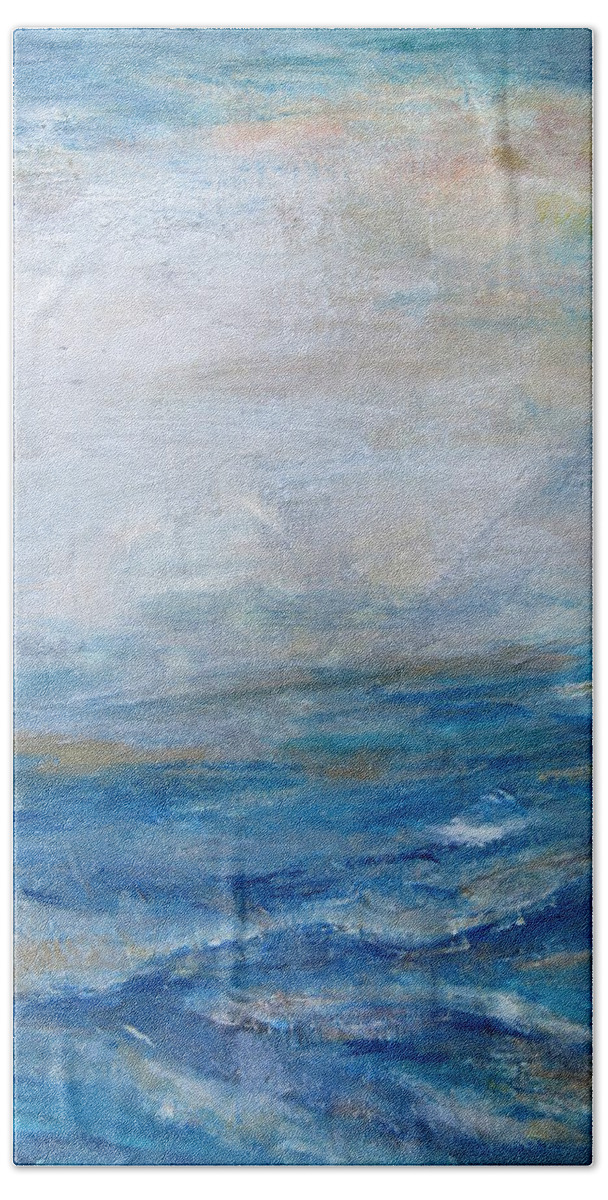 Ocean Hand Towel featuring the painting Blue Ocean by Denice Palanuk Wilson